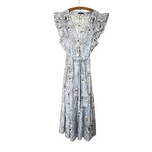 Tommy Hilfiger Light Blue Floral Midi/Maxi Striped Flutter Sleeve Dress Size 16